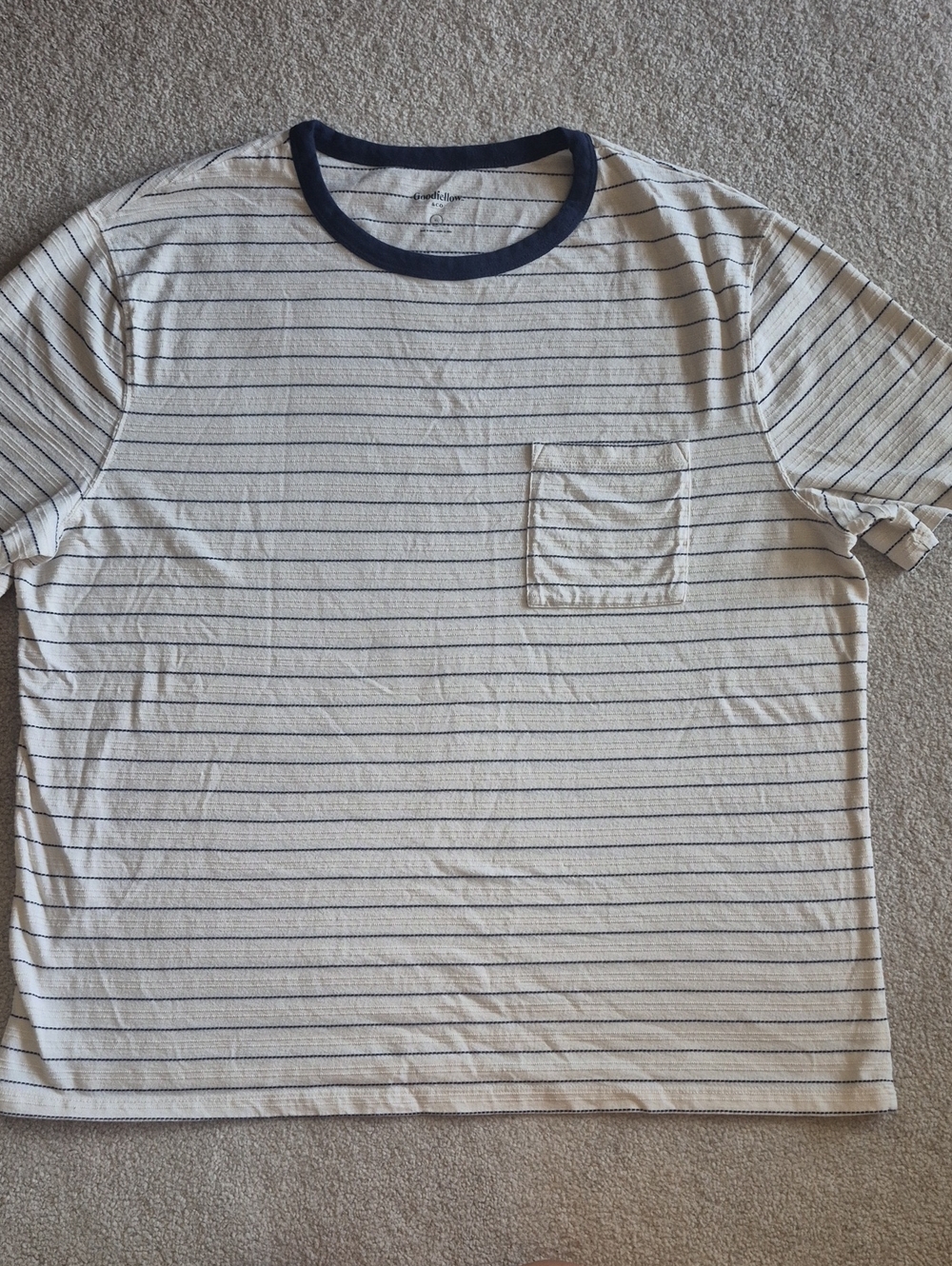 Goodfellow & Co Cream Tee with Navy Stripes and Pocket